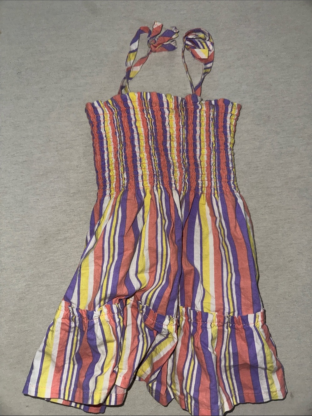Kids Size 3T Striped Smocked Sundress in Purple, Pink & Yellow